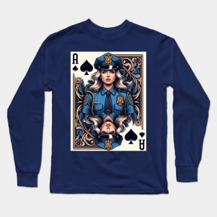 Policeman Playing Card Ace of Spades Long Sleeve T-Shirt